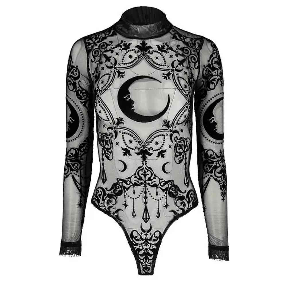 Restyle - Gothic Crescent Mesh Bodysuit - Zwart